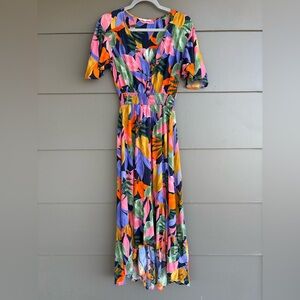 Abel the Label Anthropologie Leonard Tropical Leaf Print Midi Dress